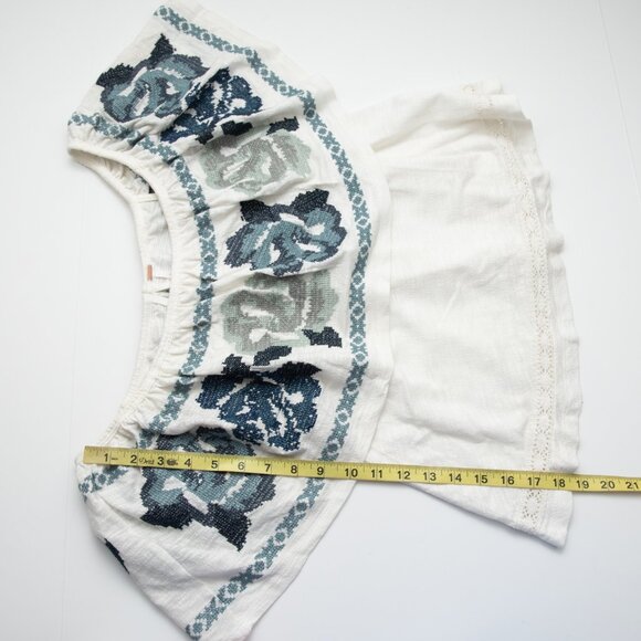 Free People To The Left Top Embroidered Off The Shoulder Ivory Blue Size XS NWT - Picture 7 of 8